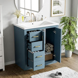 30'' Bathroom with Ceramic Sink Combo,Solid Wood Frame Bathroom Storage Cabinet, Freestanding N710P191970M