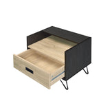 One Drawer Nightstand with Open Compartment, Oak and Black B016P256521