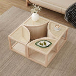 ZUN Round to Square Block Modular Coffee Table Light Natural Rattan with Storage 4 Piece N735P185130N