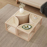 ZUN Round to Square Block Modular Coffee Table Light Natural Rattan with Storage 4 Piece N735P185130N