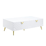 ZUN White High Gloss 2-Drawer Coffee Table with Support Leg B062P209083