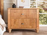Fluted Nightstand, 21.65" Wide Side Table with 3 Drawers, Mid Century Modern Wood NightStand with W1716P409479