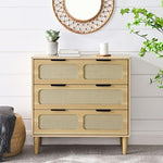 ZUN 3 drawer dresser, modern rattan dresser cabinet with wide drawers and metal handles, farmhouse W1781132477