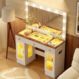 43.3" Vanity Desk with Large Mirror Hollywood Bulbs, Modern Glass Top Makeup Vanity with Drawers N704P263505K