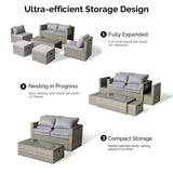 2pcs armless sofa 2pcs footstool 1pcs double sofa 1pcs coffee table with storage, gray 62176797