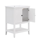 ZUN 24" White Modern Sleek Bathroom Vanity Elegant Ceramic Sink with Solid Wood Frame Open Style Shelf 41410124