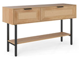 Natural Rattan Console Table with Storage Cabinets & Open Shelf, 40 Inch Entryway Table with Sturdy 39607776