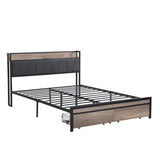 FULL Size Metal Platform Bed Frame with upholstery storage function Headboard and USB LINER and W311133404