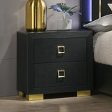 Modern 1pc Nightstand Black Color Center Glide 2-Drawers Bedside Table Square Pulls Bedroom B2741P324374