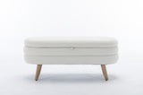 036-Velvet Fabric Storage Bench Bedroom Bench With Wood Legs For Living Room Bedroom Indoor,Ivory 00126877
