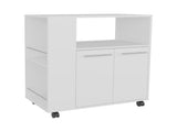 White Kitchen Cart with Microwave Shelf and Open Storage B062P290274