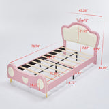 NEWTwin Size Princess Bed Crown Headboard, PU Upholstered Platform Bed , Twin Size Bed Frame W3004P230682