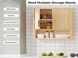 2-Door 3-Tier Slatted Bathroom Wall Cabinet 24.49"*22.83"*8.07 Oak 35998404