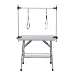 ZUN 46" Folding Dog Pet Grooming Table Stainless Steel Frame Rubber Mat on Board with Adjustable Arm and 99480162