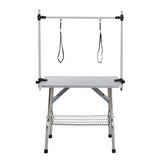 ZUN 46" Folding Dog Pet Grooming Table Stainless Steel Frame Rubber Mat on Board with Adjustable Arm and 99480162