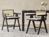 27" Height, Cream Grey Woven Cane Plastic Backrest Bar Stool - Foam-Padded Fabric Seat & Durable N780P237930B