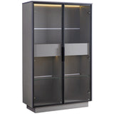 60.6'' Tall Display Cabinet with Tempered Glass Door, LED Lighting, Two Drawers, Modern Style N845P261799E