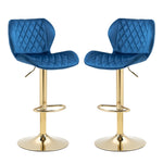 ZUN Dark Blue Velvet Adjustable Swivel Bar Stools Set Of 2 Modern Counter Height Barstools With Golden W1516P183240