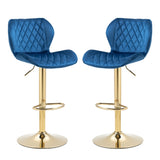 ZUN Dark Blue Velvet Adjustable Swivel Bar Stools Set Of 2 Modern Counter Height Barstools With Golden W1516P183240