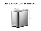 10L/2.6 Gallon Rectangular Step Trash Can Stainless Steel with Removable Inner 32092911