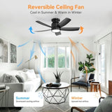 42 Inch Flush Mount Ceiling Fans with LED Light 22W and Remote Control 5 ABS Fan Blades for Bedroom W934P316651