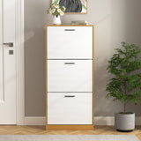 ZUN Shoe Storage Cabinet with 3 White Panel Flip Drawers, Freestanding Organizer for Entryway, Narrow W409P194946