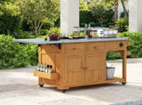 59.9''L Outdoor Gill Kitchen Cart, Solid Wood Kitchen Island with Extendable Stainless Steel N717P507994A
