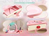 Pink MDF spray-painted apple-printed 1-drawer 2-desktop storage box children's dressing table set 22610876