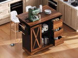K&K 55.5" Farmhouse Kitchen Island with Drop Leaf, Kitchen Storage Island with Barn Door, Power N707P288229B