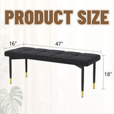47*16 Inch Multifunctional Black Shoe Bench - Faux PU Cushion, Sturdy Metal Legs With Gold W1512P355040