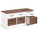 ZUN Brown and White 3-Drawer Storage Bench B062P153578