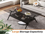 Rectangle Coffee Table with Tempered Glass top and Black MDF Shelf, Modern Table for Living Room, W241142567