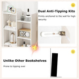 25.5" x 8" x 64" Wooden Bookcase with Anti-Tipping Kits - White 07927877