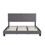 ZUN King Size Upholstered Platform Bed Frame with Button Tufted Linen Fabric Headboard, No Box Spring W311107470