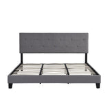 King Size Upholstered Platform Bed Frame with Button Tufted Linen Fabric Headboard, No Box Spring W2297P284478