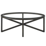 Modern simple coffee table, tempered coffee table solid wood base round transparent W1781127576