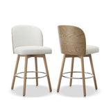 Tomlin Bentwood Upholstered Swivel Counter Stool Set of 2 Off White Boucle B2719P328583