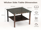 Square double layer glass table top brown gradient rattan side table 83252345