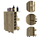 ZUN Bar Cart, Two External Shelves, Four Casters, Six Built-in Wine Rack, Single Door Cabinet -Light Oak B20091827