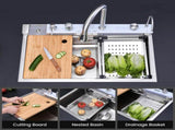 Pull-out Faucet Single Bowl Sink Kitchen Vegetable Sink 304 30"x18" Whale Waterfall Sink Stainless 95544308