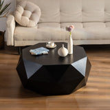 38"Three-dimensional Embossed Pattern Design American Retro Style Coffee Table,Black Tabletop W757134932