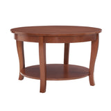 Traditional Round Coffee with Open Storage Shelf,2-Tier Storage Wood Center Circle Accent W1693P216929