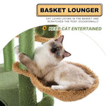 ZUN Cactus Cat Tree Cat Tower with Sisal Covered Scratching Post, Cozy Condo, Plush Perches and Fluffy 93247813