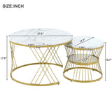 ZUN ON-TREND Φ27.5'' & Φ17.7'' Nesting Coffee Table with Marble Grain Table Top, Golden WF320405AAK