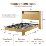 Full Extra Long Size bed frame with storage headboard, built-in charging station, wavy 88131046