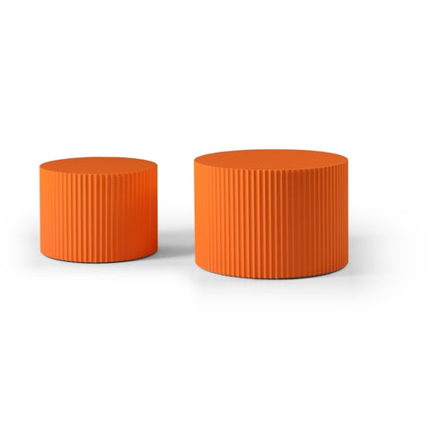 ZUN MDF Nesting Table Set of 2,Handcraft Round Coffee Table for Living Room/Leisure Area, Orange W876P199438