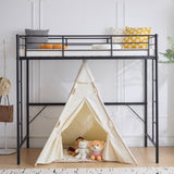 ZUN Twin Size Metal Loft Bed with Safety Guardrails & 2 Built-in Ladders, Loft Bunk Bed Frame for Teens 06576360