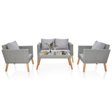 ZUN 4 Piece Outdoor Patio Furniture Set, Resin Rattan and Acacia Wood Chairs Conversation Furniture Set 96267191