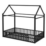 Twin size House Floor Bed with Detachable Slats, Versatile Metal House bed with Guardrails, W1580P324213