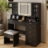 Large Vanity Table Set with LED Lighted Mirror, Vanity Desk with Charging Station, Makeup Table with 73192852